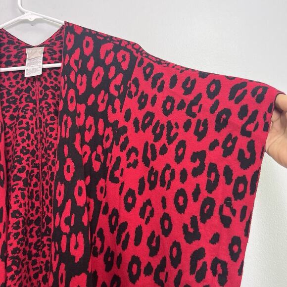 Chicos Womens S/M Animal Jacquard Black and Red Open Front cardigan Boho Resort - Picture 2 of 15